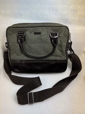 Bolso Bandolera Mensajero John Varvatos Cuero Marrón Oscuro y Lona Foto 1 de 4