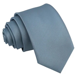 Dusty Blue Slim Tie Solid Plain Shantung Mens Formal Wedding Necktie by DQT - Picture 1 of 2