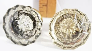 Vintage Antique Clear Glass Door Knobs 12 Point No Hardware A - Imagen 1 de 8