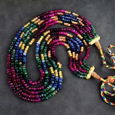 5 Strand Ruby, Emerald & Sapphire 473.00 Cts Beaded Jewelry Necklace VK 08 E668 - Image 1 of 4