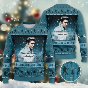 BG Elvis Presley 3D Ugly Sweater A Holiday Must For Music Lovers Xmas Sweaters - Picture 1 of 3