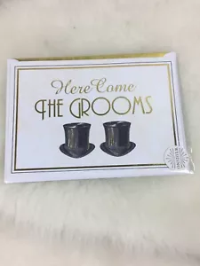 Gay Same Sex Wedding Greeting Card LGBTQ Pride Here Comes The Grooms - Picture 1 of 4
