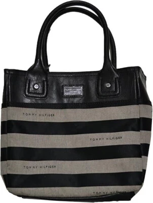 NUEVO Bolso de Mano Tommy Hilfiger Pequeño a Rayas Tommy-Negro/Gris $65 Foto 1 de 2