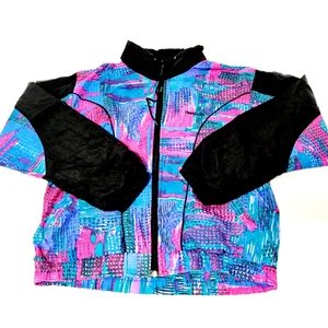 Reebok Windbreaker Mens Vintage Track Jacket Size M Full Zip Black Purple Blue - Picture 1 of 12
