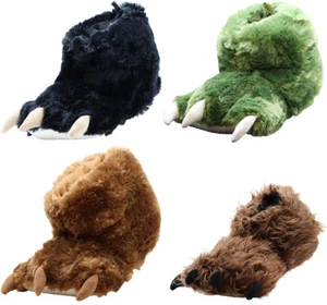 Womens Mens Soft Plush Fun Winter Animal Claw Paw Feet Indoor Booties Slippers - Picture 1 of 25