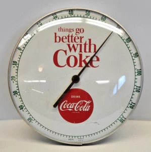 Original 60er Jahre Things go better with Coke 12" rundes Metall & Glas Thermometer - Bild 1 von 9