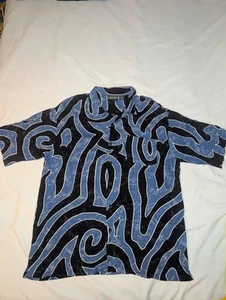 Vintage 100% Rayon Anxious Blue/Black Short Sleeve Button Shirt Sz Large - Picture 1 of 9