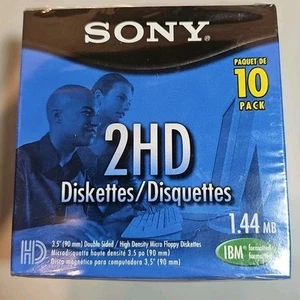Sony 2HD Diskettes IBM Formatted 1.44 MB 3.5" Floppy Disk 10 Pack Sealed - Photo 1/10