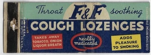 Vintage Matchbook Cover F & F Cough Lozenges Adds Pleasure to Smoking - Picture 1 of 3