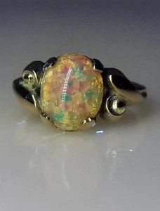 3g Gold 10k G.F. Ladies Ring Fire Opal Sheer Or Faux Vintage Antique Size 4 - Picture 1 of 9