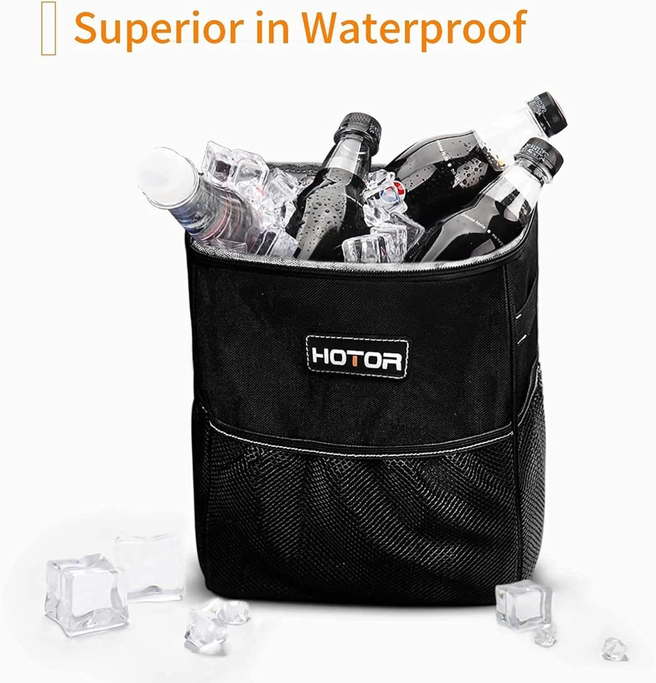 HOTOR Car Trash Can with Lid and Storage Pockets - 100 Leak-Proof Organizer