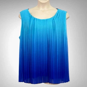Cato Womens Top Plus 26W Aqua Royal Blue Ombre Pleated A Line Classic Fairy Y2K - Picture 1 of 13