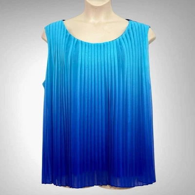 Cato Womens Top Plus 26W Aqua Royal Blue Ombre Pleated A Line Classic Fairy Y2K - Image 1 of 4