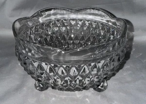 Vintage Indiana Glas Diamond Point Kristall Fuß Bonboniere Schüssel mit gewelltem Rand - Bild 1 von 6
