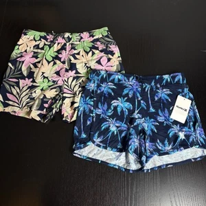 NWT ROXY & HURLEY Girls Kids Size 12/L Lot 2 Pair Tropical Floral Print Shorts - Picture 1 of 8