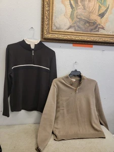 (2)YVES SAINT LAURENT YSL VINTAGE 90s SHIRT SWEATER MENS BEIGE & Brown RARE Sz M - Picture 1 of 21