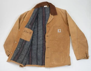 Vtg Carhartt Chore Jacket Blanket Lined Size 44 Tall Detroit Coat 6BLCT USA 80s - Picture 1 of 18