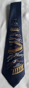 Vintage Necktie Greyhound Racing Saint Pierre Hand Screened Silk Navy 4w X 55L - Picture 1 of 7