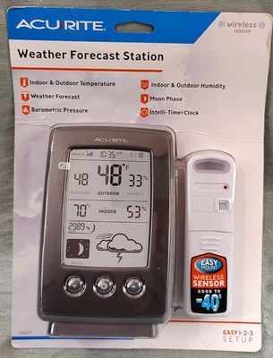 NEW SEALED AcuRite 00829 Digital Weather Forecaster Temp/Humidity/Clock/Moon - Image 1 of 4