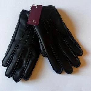 BRUNO MAGLI MENS LEATHER GLOVES WITH MERINO WOOL CUFFS BLACK SIZE MEDIUM NWT - Picture 1 of 16