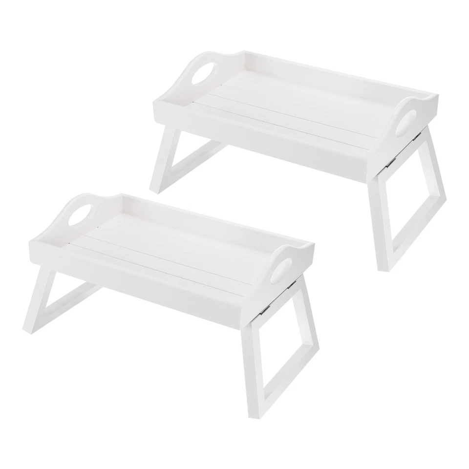 2Pack 30x20x17cm Frühstückstisch Tablett Bett Tabletten mit Klappbare Beine Weiß - Bild 1 von 4