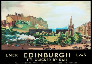 Póster de viaje ferroviario TU87 vintage Edimburgo LMS LNER reimpresión A2 A3 - Imagen 1 de 1