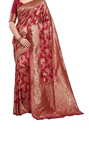 Traditional Women's Banarasi Silk Saree With Blouse Piece a499 - Picture 1 of 4