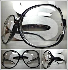 OVERSIZED VINTAGE RETRO Style Clear Lens EYE GLASSES Jumbo X-Large Black Frame - Picture 1 of 7