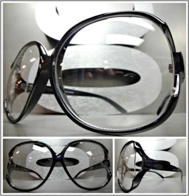 LENTES TRANSPARENTES ESTILO RETRO VINTAGE DE GRAN TAMAÑO LENTES Jumbo X-grande marco negro Foto 1 de 4