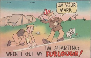 Postal cómica On the Mark Starting Furlough Camp Army Soldier década de 1940 11394.3 - Imagen 1 de 7