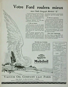 PUBLICITÉ DE PRESSE 1926 AUTOMOBILE FORD ROULE A L'HUILE GARGYLE MOBILOIL E - Bild 1 von 1