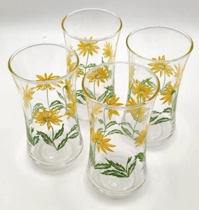 Vintage Gänseblümchen Blumen Glas Trinkbecher 4er Set Küche Display Dekor - Bild 1 von 6