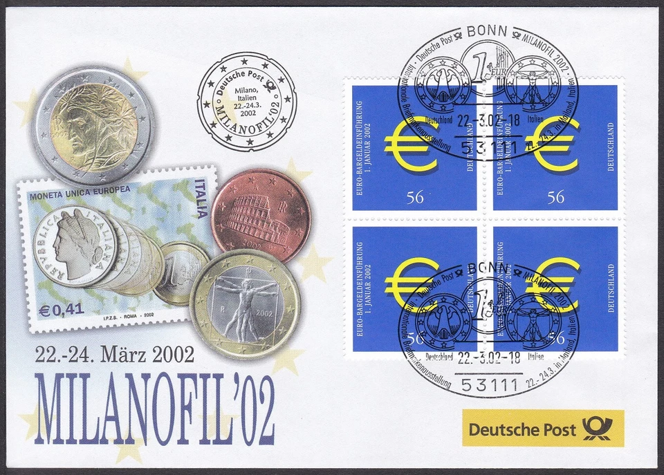 PEX0053 Intl. Stamp Exhibit. Germany Cover, MILANOFIL 2002, Milano, Coin - Image 1 of 1