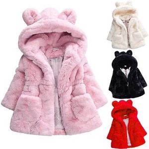 Baby Girls Kids Hooded Fluffy Coat Faux Fur Warm Jackets Outwear Winter Clothes- - Picture 1 of 11