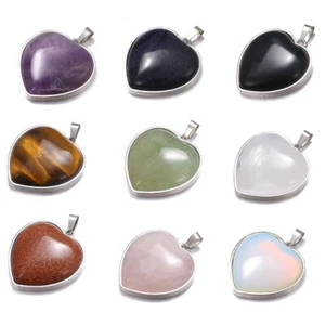 Classic Gemstone Healing Crystal Quartz Love Heart Stone Pendant Necklace Gift   - Imagen 1 de 21