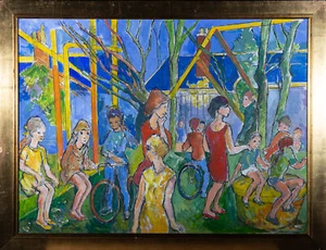 P. J. Farell - Contemporary Gouache, At The Playground - Picture 1 of 5