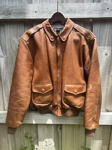 Polo Ralph Lauren M Tan RRL Military Leather A-2 Bomber Motorcycle Jacket AS IS - Picture 1 of 8