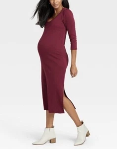 NWOT The Nines by HATCH Ribbed Bodycon Maternity Dress Burgundy Sz XS - Picture 1 of 3
