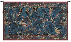 Französische Tiere Aristoloches blauer Wandteppich, gewebt in Frankreich 19x31 in - Bild 1 von 4