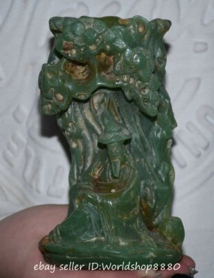 Jarrón lápiz maceta cepillo estatua hombre humano pino talla jade verde chino de 6,4" Foto 1 de 4