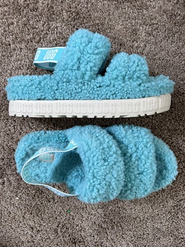 UGG Donna Taglia 8 OH FLUFFITA MAREA PISCINA SHEARLING PLATEAU SCARPE SANDALO
