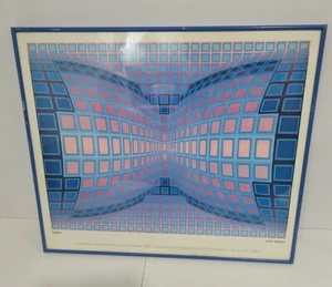Original Victor Vasarely 1984 Schmetterling Optik Kunst 50. Jahrestag Poster gerahmt - Bild 1 von 9