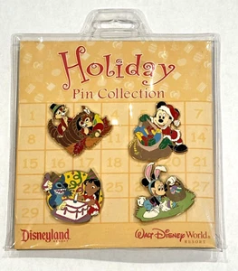 DISNEYLAND WDW HOLIDAY PIN COLLECTION SET LILO & STITCH, CHIP & DALE, MICKEY - Picture 1 of 6