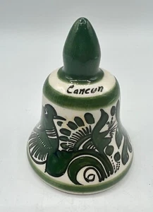 Vintage Tonala Mexican Pottery Bird Rabbit Folk Art Bell Green Cancun Souvenir - Picture 1 of 7