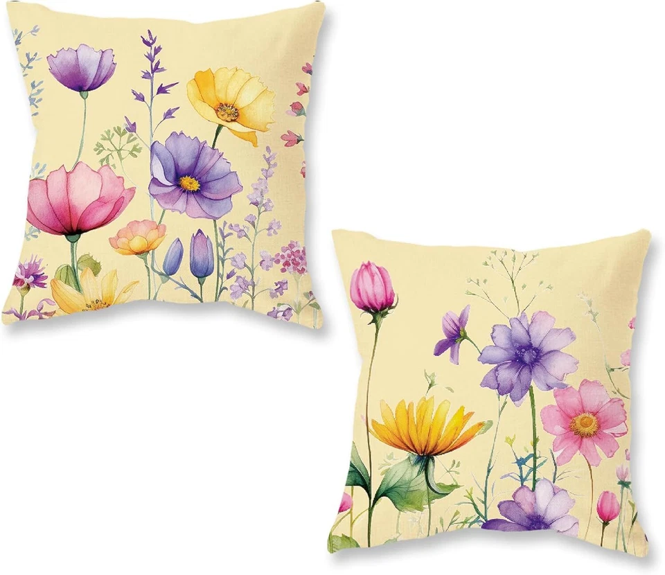 Juego de 2 fundas de almohada de primavera ONWAY 16x16 pulgadas flores coloridas florales Foto 1 de 1