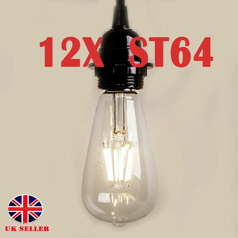 4X 8X E27 4/8/12W ST64 Warm White Vintage Edison LED Filament Bulb Retro Light - Image 1 of 1