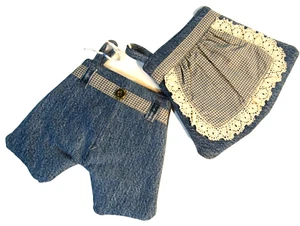 Handmade Set of Potholders Embellished Denim Pants & Denim Apron - Picture 1 of 2