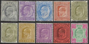 India 1902-11 part set 10 of 17 sg 119,25-9,32,3,5,6 MH KEVII 1st Issue - Picture 1 of 2