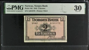 NORWAY 2 Kroner 1942 A-Made In London For Allied Invasion-RARE- PMG 30 VF - Picture 1 of 2