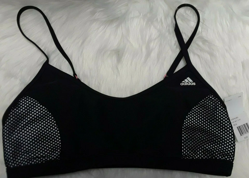 Sujetador deportivo ADIDAS con almohadillas extraíbles, NEGRO Y ROSA INTENSO talla 16 *Nuevo con etiquetas Foto 1 de 3